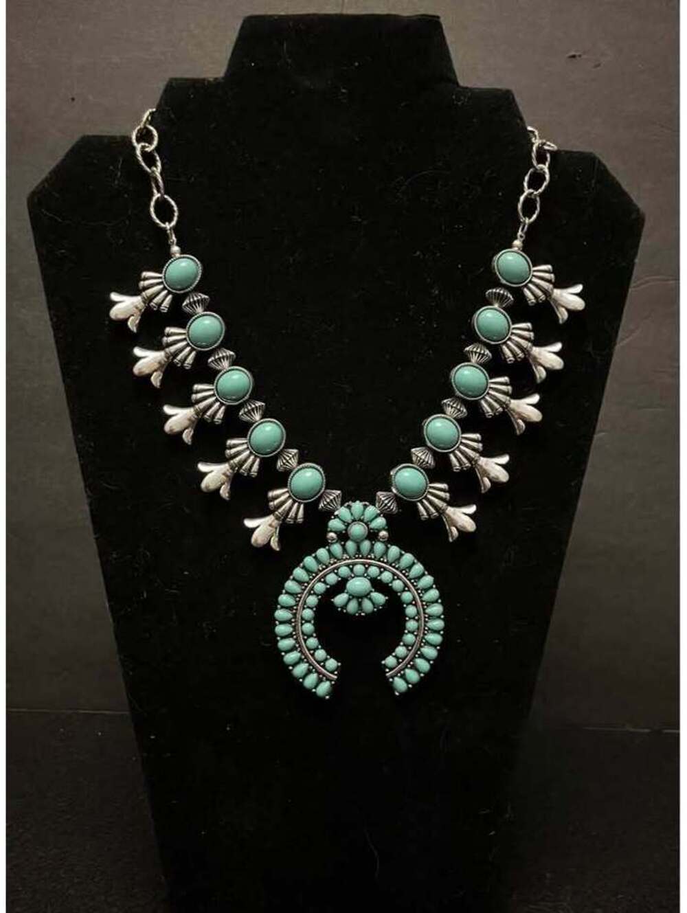 Turquoise Squash Blossom Style Necklace - Picture 3 of 5